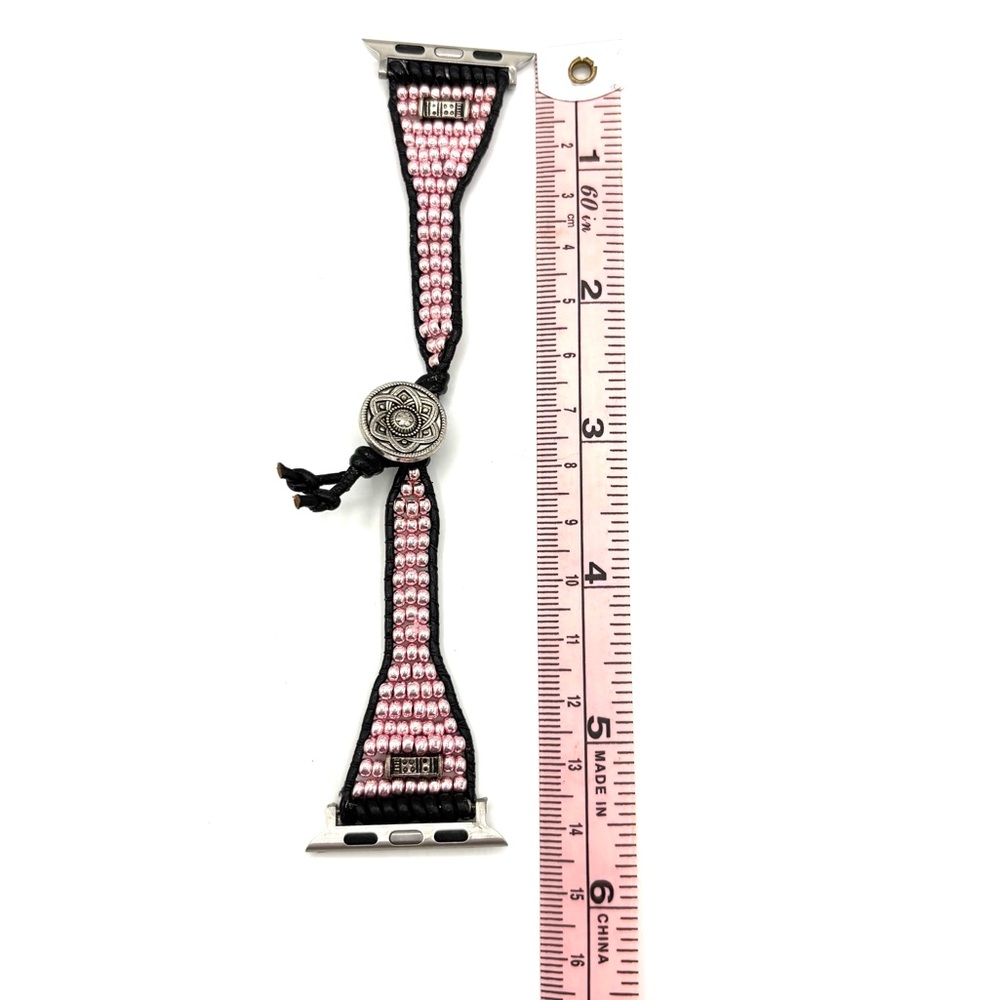 HAND CRAFTED Pink Beaded Leather Apple Watch Strap - Picture 8 of 8
